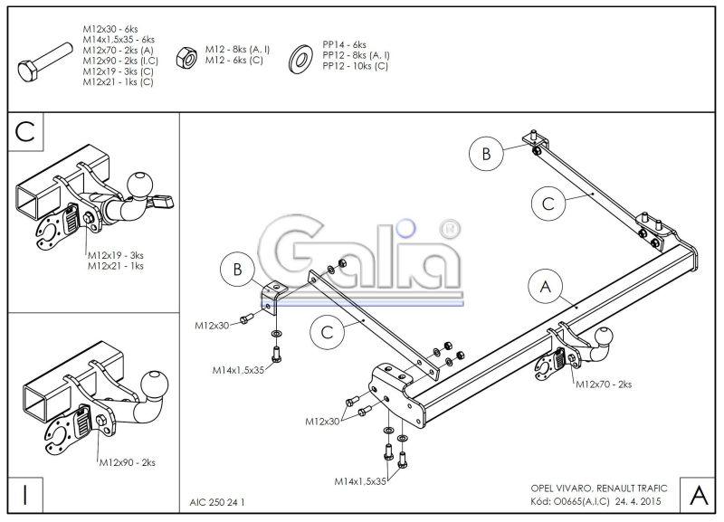 Vonóhorog Nissan Primastar 2021- , bajonett, Galia
