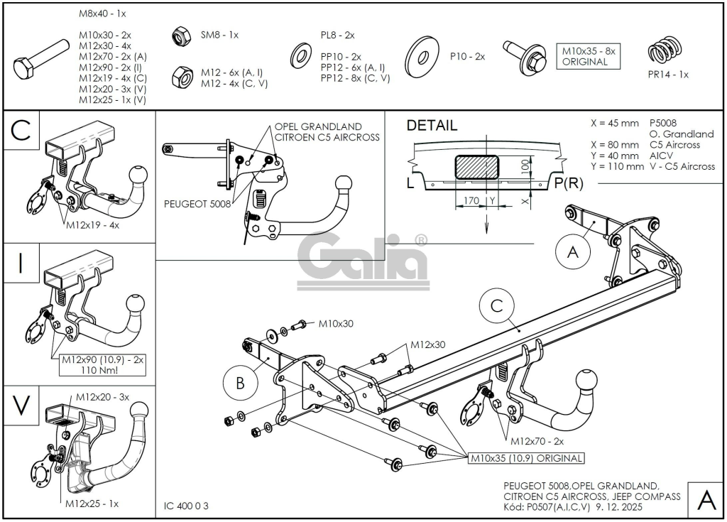 Vonóhorog Jeep Compass / Patriot 2025- (J4U) , bajonett, Galia