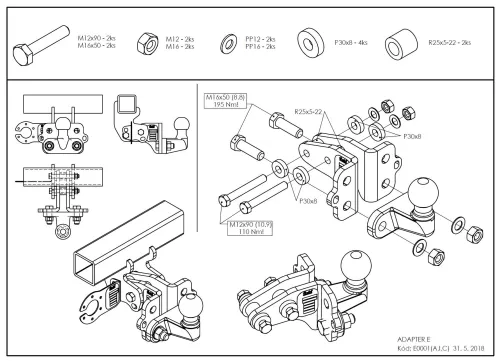 adapter címről fix (I) /vízszintesen (C) rendszer -> csavarral rögzített