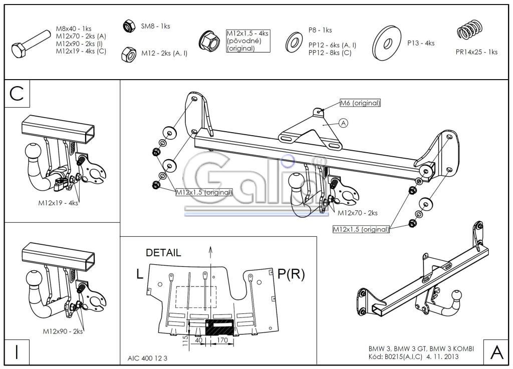 Vonóhorog BMW 3-serie sedan 2014/03-2019/02 (F30), 2 csavarral rögzítve, Galia